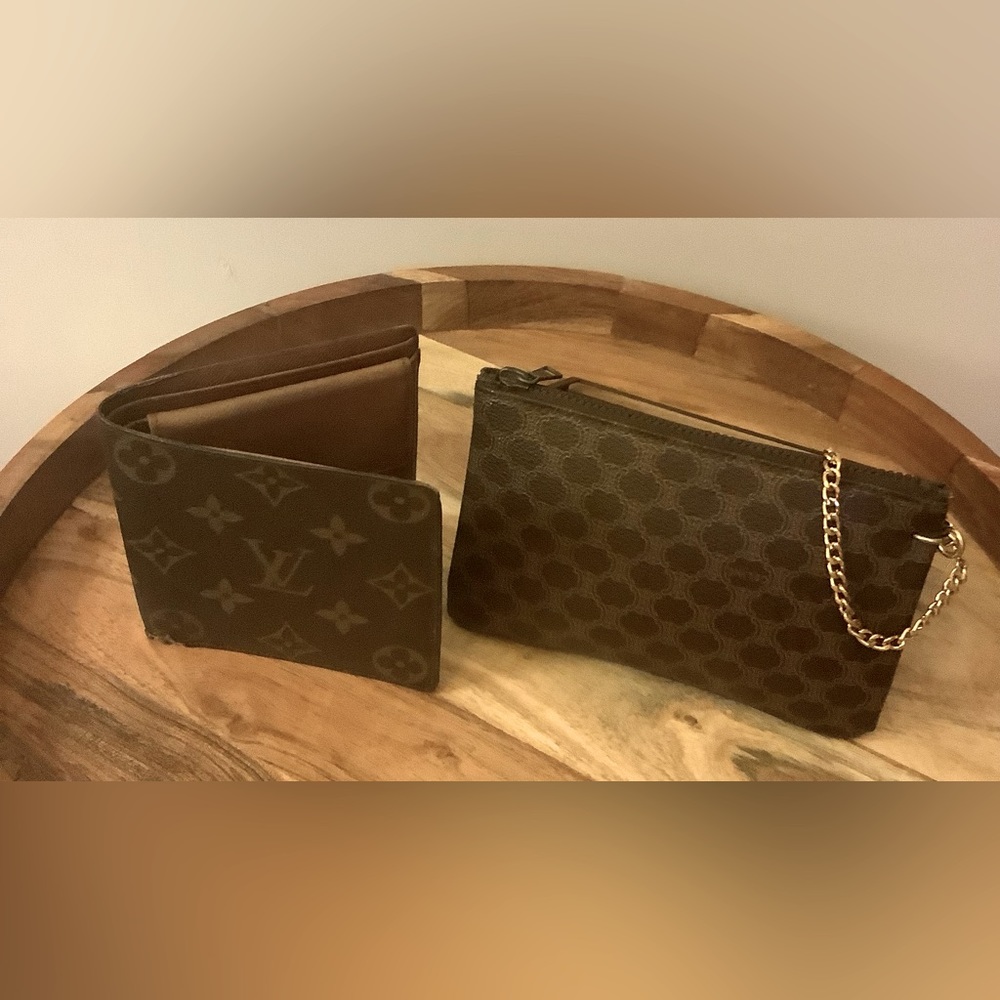 LOUIS VUITTON MARCO WALLET & CELINE MACADAMIA POUCH WRISTLET COMBO